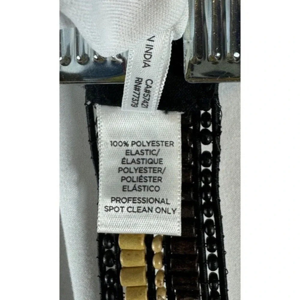 Loft Beaded Elastic Waist Belt Brown Tan Black Wood‎ Bead Stretch Boho 70-25
